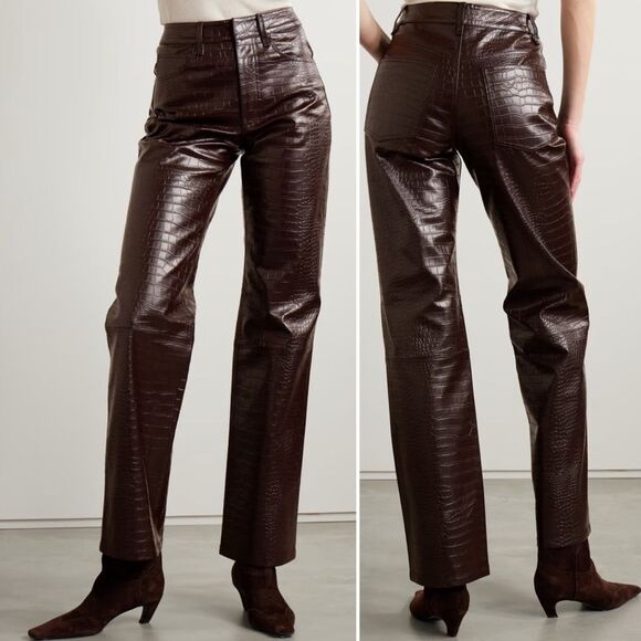 THE FRANKIE SHOP NWT Size L Bonnie Croc Effect Faux Leather Straight Leg Pants
